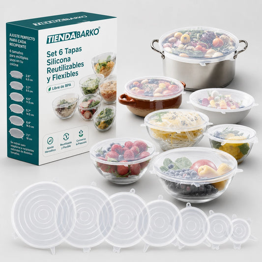 Set 6 Tapas Silicona Reutilizables y Flexibles - Libre de BPA