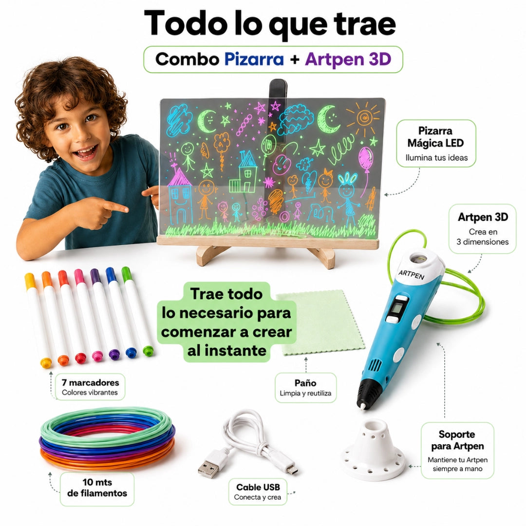 COMBO LÁPIZ 3D + PIZARRA LED