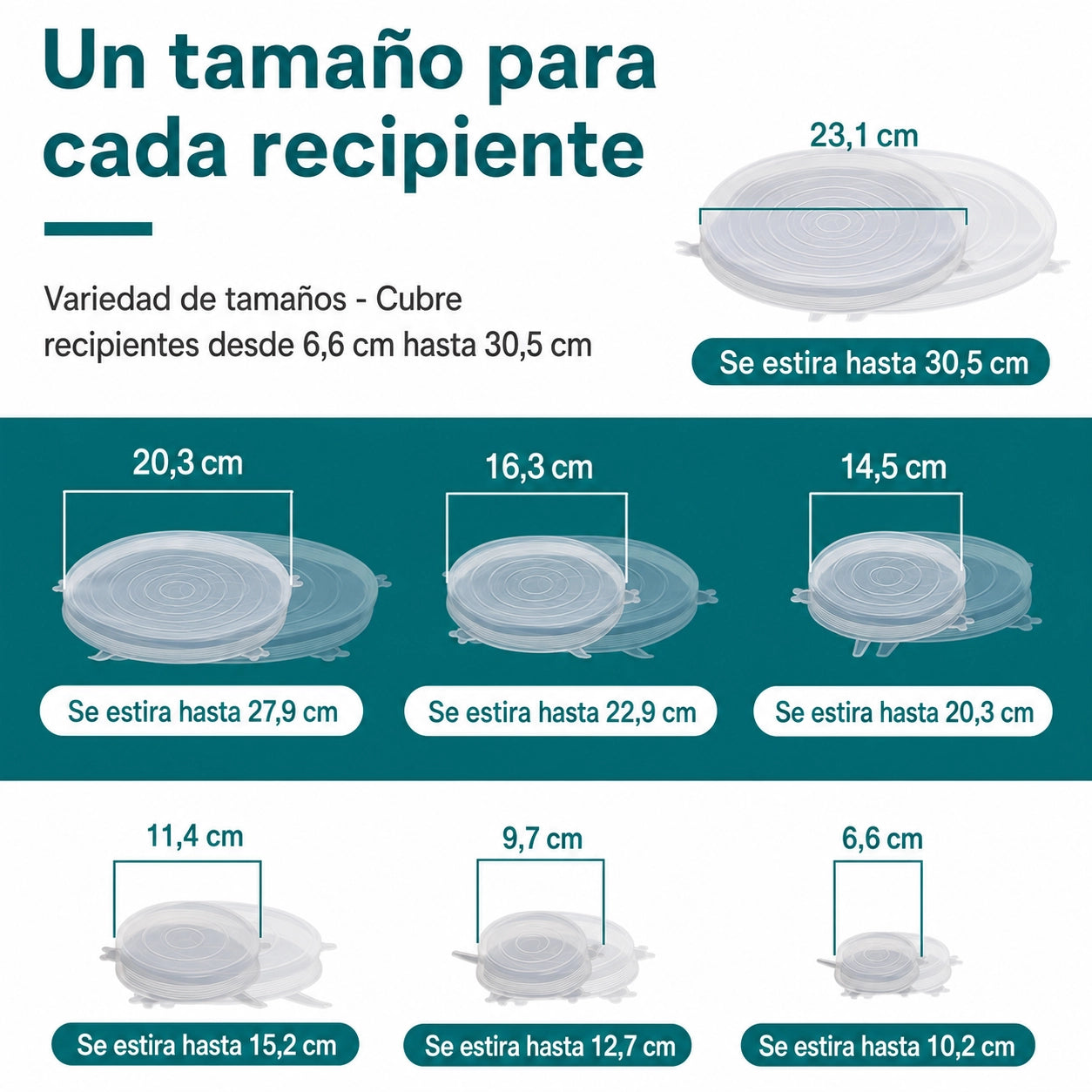 Set 6 Tapas Silicona Reutilizables y Flexibles - Libre de BPA