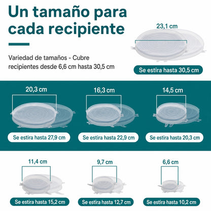 Set 6 Tapas Silicona Reutilizables y Flexibles - Libre de BPA