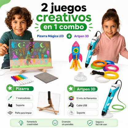 COMBO LÁPIZ 3D + PIZARRA LED