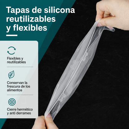 Set 6 Tapas Silicona Reutilizables y Flexibles - Libre de BPA