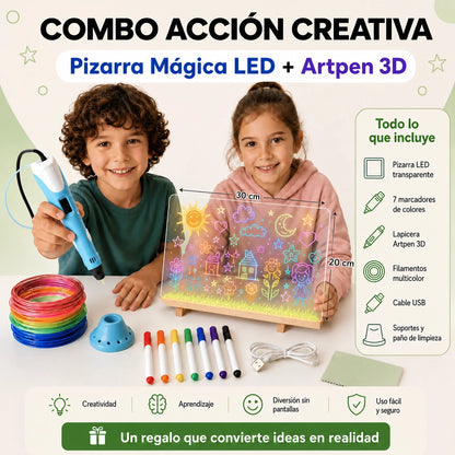 COMBO LÁPIZ 3D + PIZARRA LED